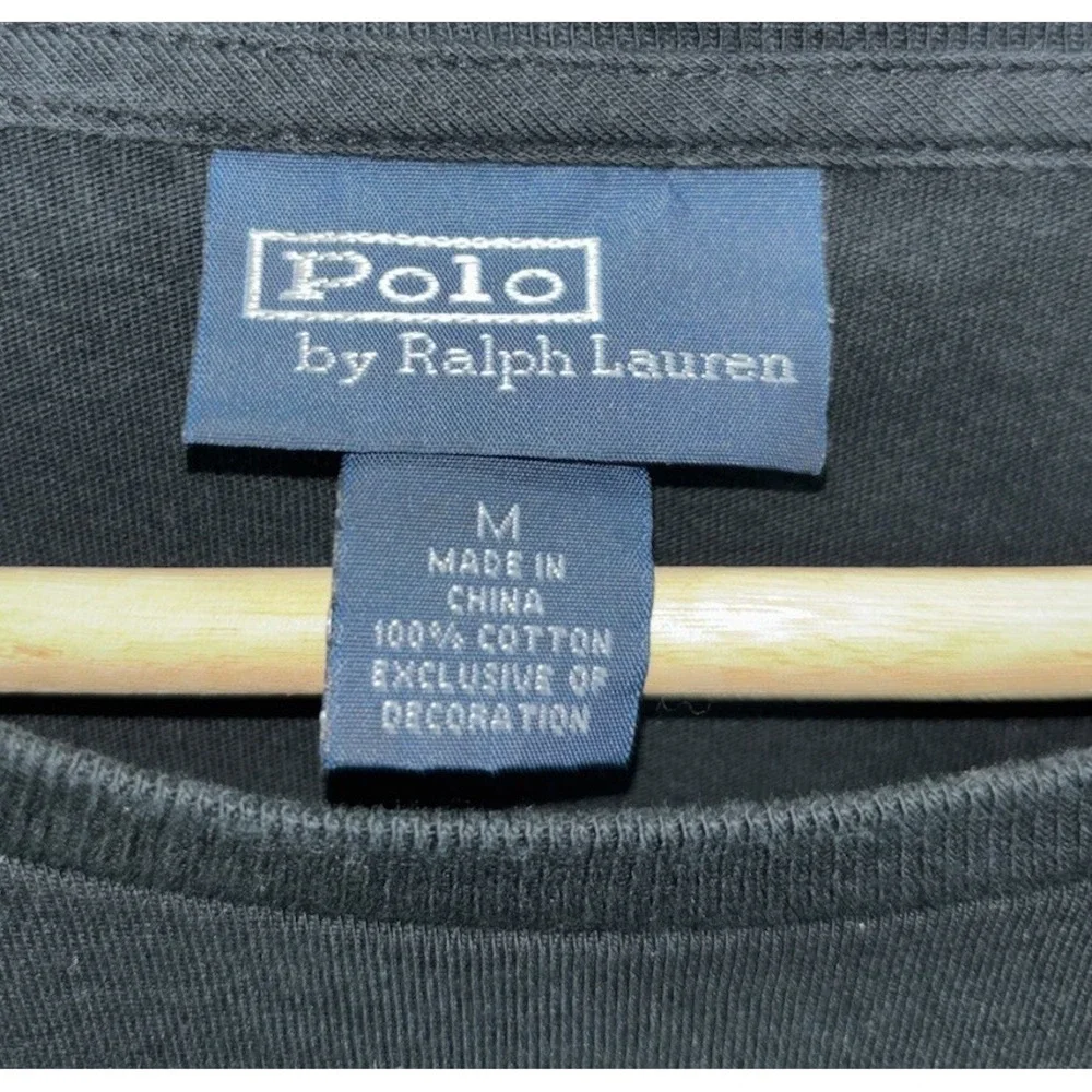 Polo Ralph Lauren Men's M Black L/S T-Shirt Red Pony Logo Fits Small 100% Cotton
